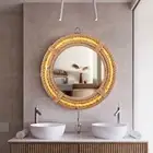 Wooden Wall Mounted Mirror Frame Rope Design Round Wall Hanging Home Deco Mirror