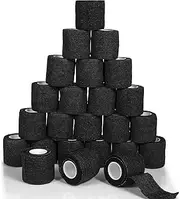 24 Pack Self Adherent Cohesive Bandage Wrap, 2” x 5 Yards Elastic Tattoo Grip Tape Black Vet Wrap for Dogs, Athletic Bandages Wrap for First Aid Medical, Sports, Ankle, Wrist Sprains