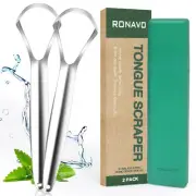Tongue Scraper (2 Pack), Cure Bad Breath, Stainless Steel Tongue Cleaners, Me...