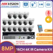 Hikvision 4K 16CH 8MP Security CCTV System Kit 16POE NVR IR Turret IP Camera MIC