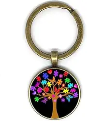 [YBRAG] Autism awareness photo, male and female keychain car key pendant, convex glass keychain., Silver, x