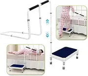 NEPPT Bed Steps for High Beds for Adults Step Stool with Handle for Elderly 2-in-1 Bedside Guard Rails Bed Cane for Seniors Medical Safety Railing Stop Falling Out of Bed Assistance (21.6" Stool)