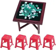 Mivpzisk Chinese Small Mahjong Set,Chinese Mahjong Stone Game Set - Cartoon Doll House Chinese Mahjong Kit for Girls, Children, Toddler