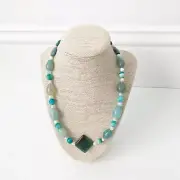 NWT Genuine Rainbow Dragon Agate, Larimar, Amazonite & Pearl Necklace Blue White