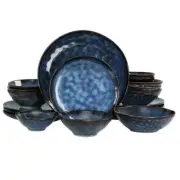 Elama Dinnerware Set Round Stoneware Triple Bowl Dishwasher Safe Blue (20-Piece)