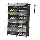 Shoe Rack, 8 Tier Shoe Storage Cabinet with Door, 32 Pair Shoe 8 Cube Black