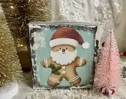 Gingerbread Santa, Handcrafted Chunky Block, Wood Shelf Sitter