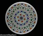 48" Dining Table Top Marble Inlaid Semiprecious Stone Multicolor Drafting Table