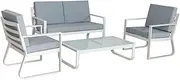 Coogee 4 Pieces Aluminium Minimalistic Outdoor Furniture Set Includes 1 Tempered Glass Table 1 Two-Seater Outdoor Lounge and 2 One-Seater Outdoor Chairs for Garden Patio 75H x 128W x 67D CM White
