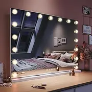 [ELEGANT] Hollywood Mirror 3 Color Light Vanity Mirror 17 LED Bulbs Beauty Cosmetic Makeup Mirror Dimmable LED Mirror Tabletop Vanity Mirror Lights with 10X Magnification 80x60cm Beauty Mirror