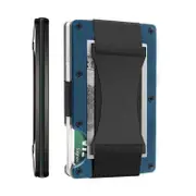 Nevenka Slim Wallet for Men Aluminum RFID Blocking Front Pocket with Money Belt-Navy Blue