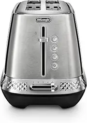De'Longhi Diadema Toaster CTV3003.M, 2 Long-Slot Toaster with Reheat and Defrost Functions, 6 Browning Levels, Pull Crumbs Tray, Stainless Steel, 900W, Platinum