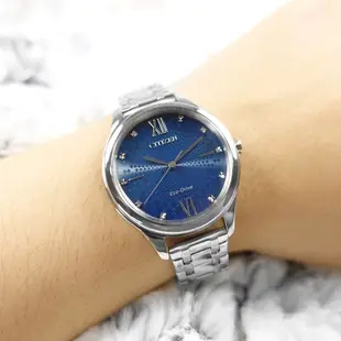 CITIZEN 光動能 放射狀錶盤 藍寶石水晶玻璃 日本機芯 不鏽鋼手錶-藍色/32mm