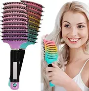 2Pcs Detangling Hairbrush Curved and Vented Detangling Hair Brush for Long Thick Curly Hair Comfortable Boar Bristle Hair Brush for for Combing Detangling (Rainbow Gradient)