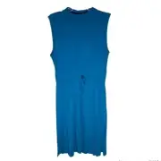Eileen Fisher Womens Dress Size Large Sleeveless Drawstring Waist Blue Mockneck