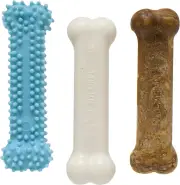 Puppy Chew Toys & Natural Treat Triple Pack, Blue, Chicken & Bacon Flavor, Small