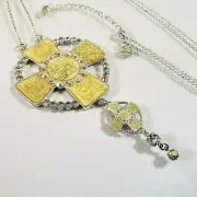 Enamel Crystal Pendant Long Necklace / Pilgrim Danish Design / Aurora Borealis