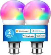 meross Smart Bulb Light Bulb B22 Compatible with HomeKit Siri, Alexa, Google Home, Voice Control Dimmable Multicolor LED Light Bulb Equivalent 60W 2 Pack