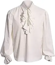 Mens Pirate Shirt | Vampire Renaissance Victorian Steampunk Gothic Costume - Long Sleeve Cosplay Clothing, Halloween Costume Top