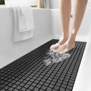 Non-Slip Bath Tub Shower Mat - 16 x 39 - Extra Long, Suction Cups, Drain Holes, Machine Washable - Black