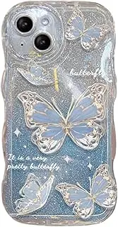 Cutecasee Compatible with iPhone 13 Mini Case for Women/Girls, Cute Butterfly Glitter Bling Anti-Scratch Shockproof Case for iPhone 13 Mini, Blue