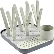BEABA, Baby Bottle Drying Rack, Large Capacity, Modular, Up to 6 Bottles and Children's Crockery, Accessory Jar, Optimised Drainer, Easy to Store, Compact, Practical, Sage/Mineral