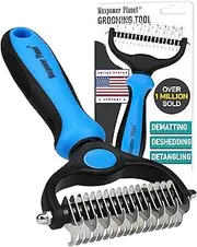 Maxpower Planet Pet Grooming Brush - Double Sided Shedding and Dematting Undercoat Rake Comb for Dogs and Cats,Extra Wide,Blue