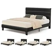 ALFORDSON Bed Frame Base Double Size with Headboard and Slats, Harlene Series, Mattress Platform Foundation for Mattresses Toppers, PU Leather Upholstery, Black
