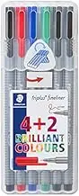 Staedtler Triplus Fineliner Pens 6 Color in Case, 0.3mm, Metal Clad Tip, Assorted
