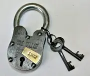 Heavy Antique Vintage Style Wine Cellar Lock Padlock & 2 Skeleton Keys Jailer