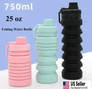 Collapsible Water Bottle Silicone Reusable Leak-Proof Travel Hiking Sports 25 oz