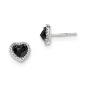 14k White Gold Black and White Real Diamond Heart Post Earrings