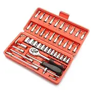 46 Pieces 1/4 inch Drive Socket Ratchet Wrench Set, with Bit Socket Set Metric and Extension Bar for Auto Repairing and Household, with Storage Case