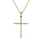 0.13 CT. T.W. Baguette Natural Diamond Cross Pendant in 10K Yellow Gold