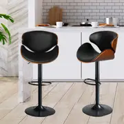 Levede 1x Bar Stools Gas Lift Kitchen Counter Beech Stool Metal Black Barstools