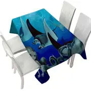 Underwater Art Blue Tones Manta Ray and Mermaid Tablecloth