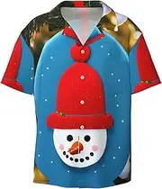 [ASBBTYG] Christmas Carton Snowman Print Men's Hawaiian Shirts Stylish Cuban Collar Short Sleeve Shirt Tropical Patterns