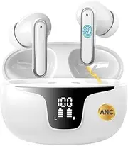 Wireless Earbuds Bluetooth 5.3 Headphones with 4 Noise Cancelling Mics, ANC ENC, HiFi Stereo Sound, LED Power Display, 40H Playtime – True Wireless Earphones AU (ANC+ENC, White)