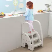 CostwayThree-Step Stool with Safety Handles and Non-slip Pedals for Toddlers-Grey