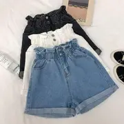 Paperbag Denim Shorts White - 2XL
