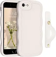 GUAGUA for iPhone SE 2022/2020 Case, iPhone 7/8 Phone Case Cute Curly Wave Shape Design Soft TPU with Wristband Kickstand Shockproof Protective Anti Slip Case for iPhone SE 3rd/2nd 4.7'',Antique White