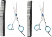 2sets Hairdressing Scissors Set Thinning Shear Stainless Steel Scissors Barber Accessories Flat Scissor Tools Hair Styling Shear Hair Comb Black Plastic 2pcs*2