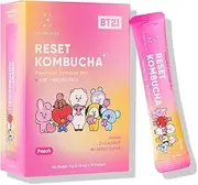 Everydaze Reset Kombucha Tea Powdered Beverage Mix | 10 Sticks | Prebiotics + Probiotics | Vegan | No Added Sugar, Gluten Free, Sparkling Powder Drink Pack (Peach)