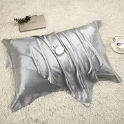 Pillow Shams Set of 2, Pillowcases, Silky Satin, for Hair, Super Soft and Luxury (Two Standard Pillowcases, Silver)