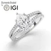 Pear Solitaire Labgrown Diamond Engagement Ring 18k White Gold 2.55 Ct F VVS2