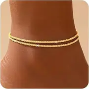 [Gokeey] Gold Anklets Bracelets for Women Waterproof,14K Gold Plated Anklets for Women,Dainty Layered Anklets Set Anklet Bracelets for Women Gold Jewelry Gift