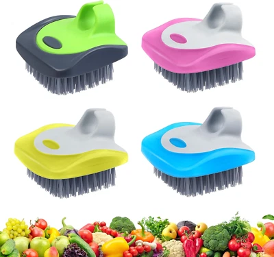 4 Piece Vegetable Brush Potato Scrubber Brush Silicone Hard and Soft Side Fruit