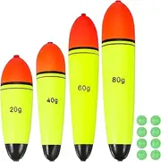 uxcell Fishing Slip Bobbers, EVA Foam Bobbers Slip Floats with Fish Beads, 0.7/1.4/2.1/2.8 Oz Floatage Fit for Perch Carp Bass Fishing Corks Saltwater Freshwater (4 Pack, Red/Yellow)
