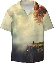 [DRTGEDS] Inspirational Quotes Mens Casual Button Down Shirt Short Sleeve Cuban Shirts Printed Summer Shirt