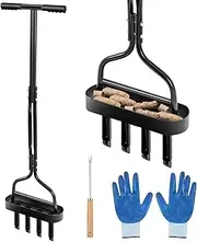 Lasnten Manual Lawn Aerators with 4 Core Tines with 1 Soil Storage Tray Coring Garden Tool Aerator Lawn Tool Plug Manual Soil Corer Collector for Yard Clean Aeration Gardening Machine Compacted Soil